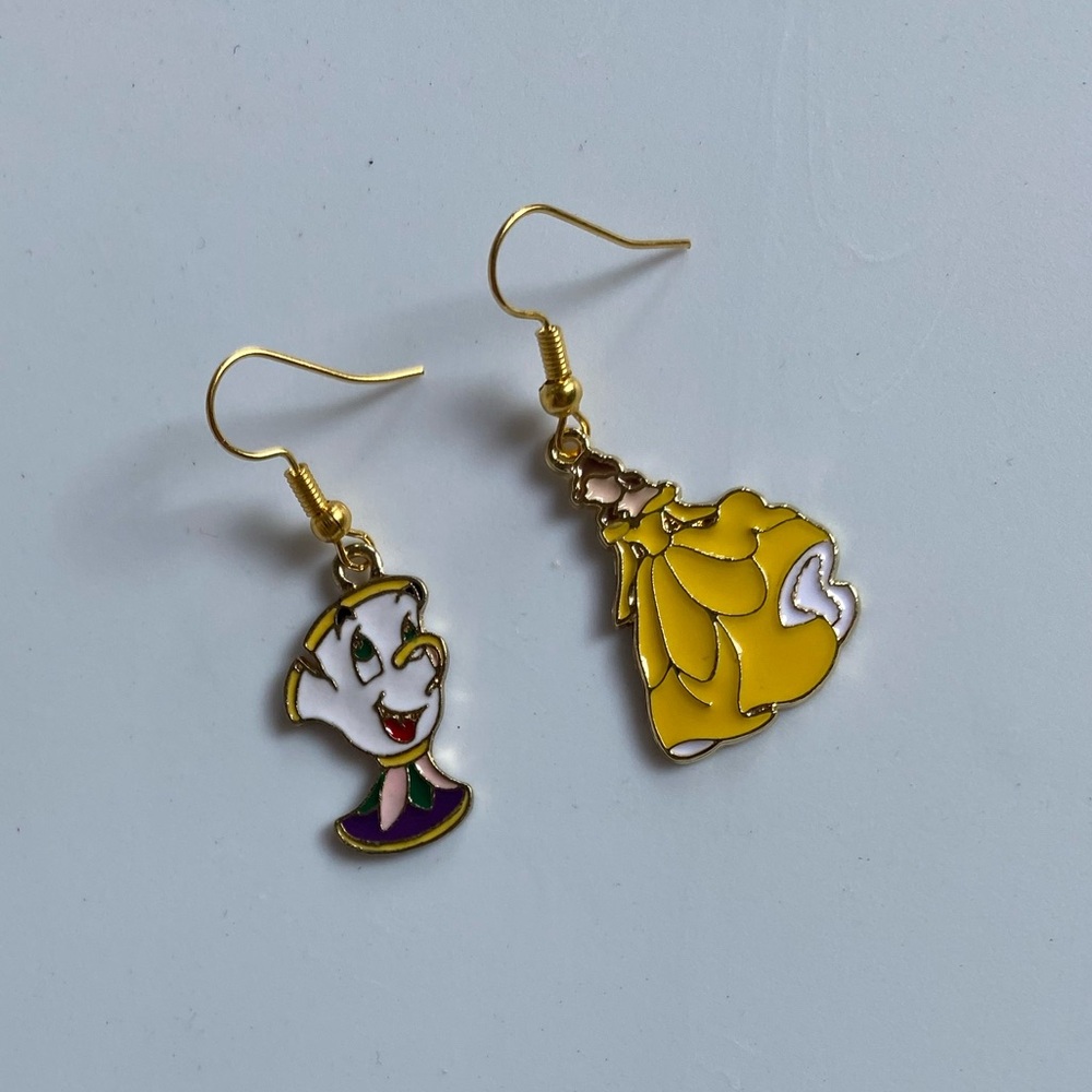 Handmade Disney Beauty and the Beast Enamel Earrings